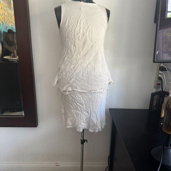 Italian 70% Silk Crinkle Tiered M Made in Italy Boho Asymmetrical Hem Lagenlook - Picture 3 of 10